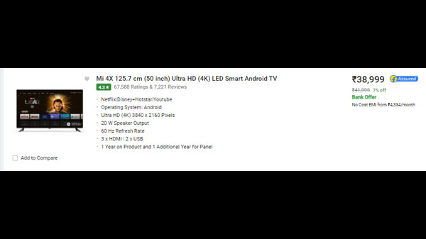 Mi 4X 125.7 cm (50 inch) Ultra HD (4K) LED Smart Android TV