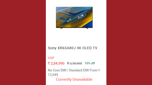 Sony Ultra HD (4K) Smart Android OLED 65 inch(164 cm) XR65A80J