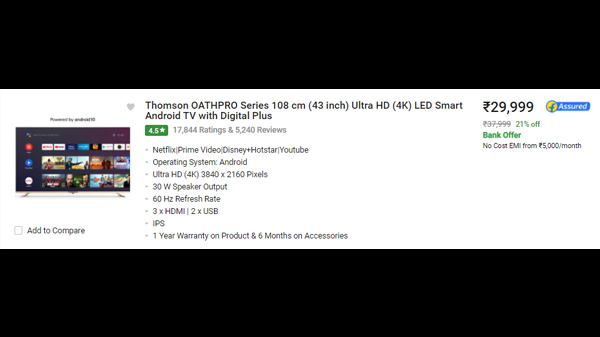 Thomson OATHPRO Series 108 cm (43 inch) Ultra HD (4K) LED Smart Android TV