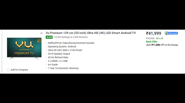 Vu Premium 139 cm (55 inch) Ultra HD (4K) LED Smart Android TV