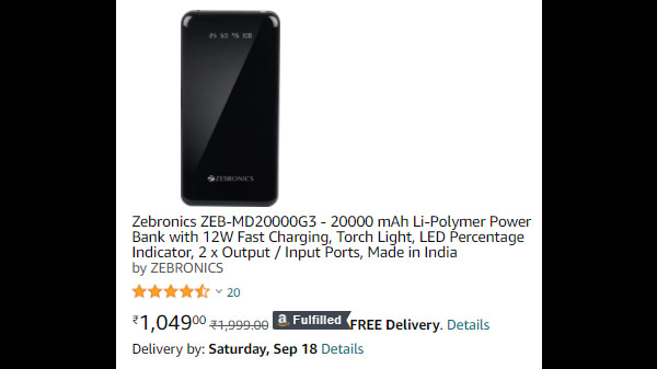 Zebronics ZEB-MD20000G3 - 20000 mAh Li-Polymer Power Bank