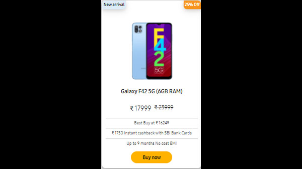 Samsung Galaxy F42 5G (6GB RAM) (25% Off)