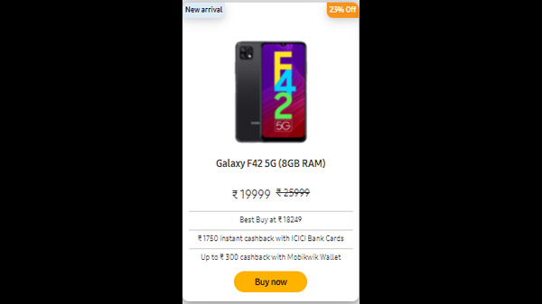 Samsung Galaxy F42 5G (8GB RAM) (23% Off)