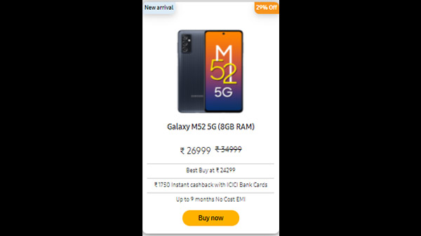 Samsung Galaxy M52 5G (8GB RAM) (29% Off)