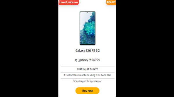 Samsung Galaxy S20 FE 5G (47% Off)