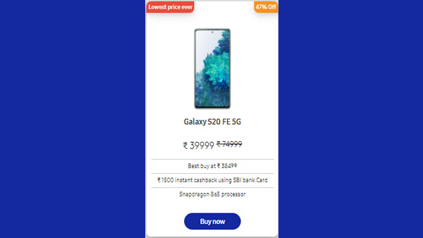 Samsung Galaxy S20 FE 5G (47% Off)