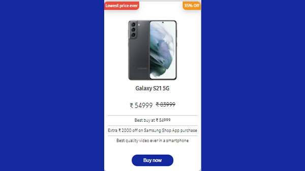 Samsung Galaxy S21 5G (35% Off)