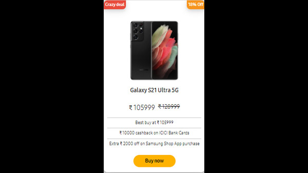 Samsung Galaxy S21 Ultra 5G (18% Off)