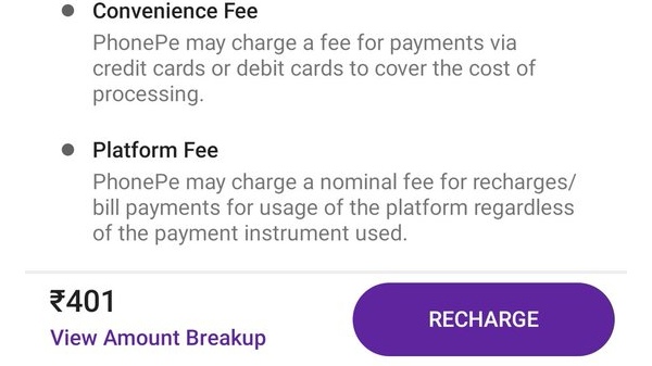 PhonePe Introduces Processing Fee For UPI Recharge Payments