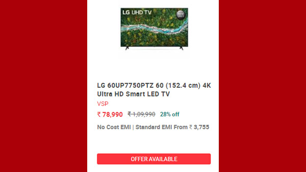 LG Ultra HD (4K) Smart LED 60 inch(152.4 cm) 60UP7750PTZ (2021 Model Edition)