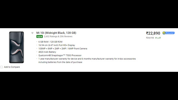 Mi 10i (Midnight Black, 128 GB)  (6 GB RAM)