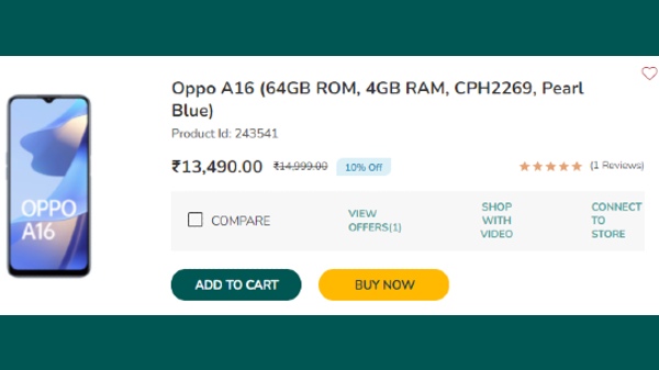 Oppo A16 (64GB ROM, 4GB RAM, CPH2269, Pearl Blue)
