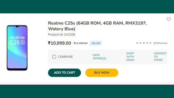 Realme C25s (128GB ROM, 4GB RAM, RMX3197, Watery Blue)