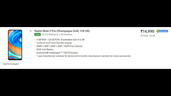 Redmi Note 9 Pro (Champagne Gold, 128 GB)  (4 GB RAM)