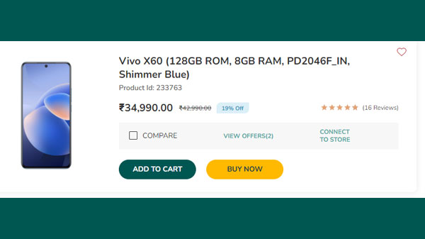 Vivo X60 (256GB ROM, 12GB RAM, PD2046BF_IN, Shimmer Blue)