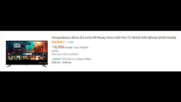AmazonBasics 80cm (32 inch) HD Ready Smart LED Fire TV AB32E10SS