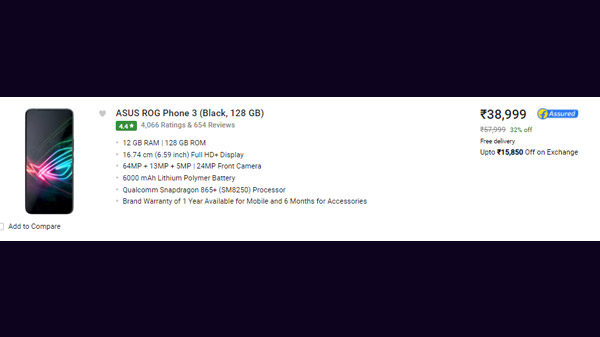 Asus ROG Phone 3 (Black, 128 GB)  (12 GB RAM)