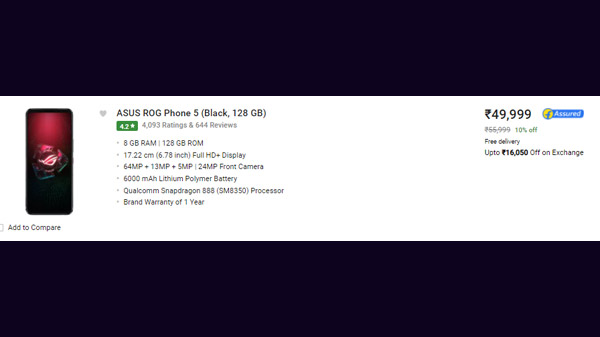 ASUS ROG Phone 5 (Black, 128 GB)  (8 GB RAM)