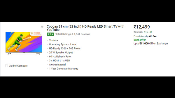 Coocaa 81 cm (32 inch) HD Ready LED Smart TV with YouTube