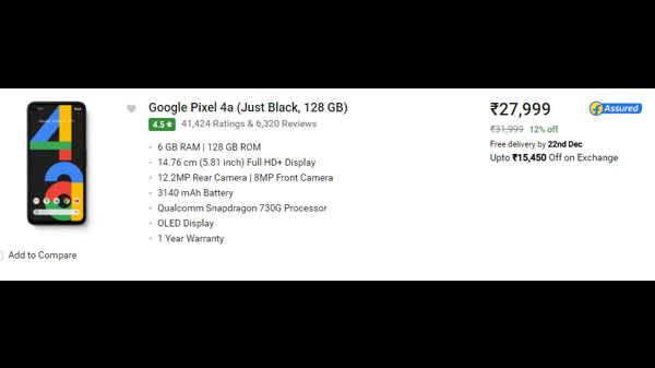 Google Pixel 4a (Just Black, 128 GB)  (6 GB RAM)