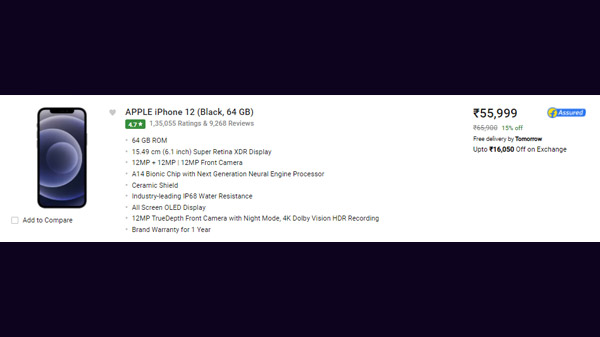 iPhone 12 (Black, 64 GB)