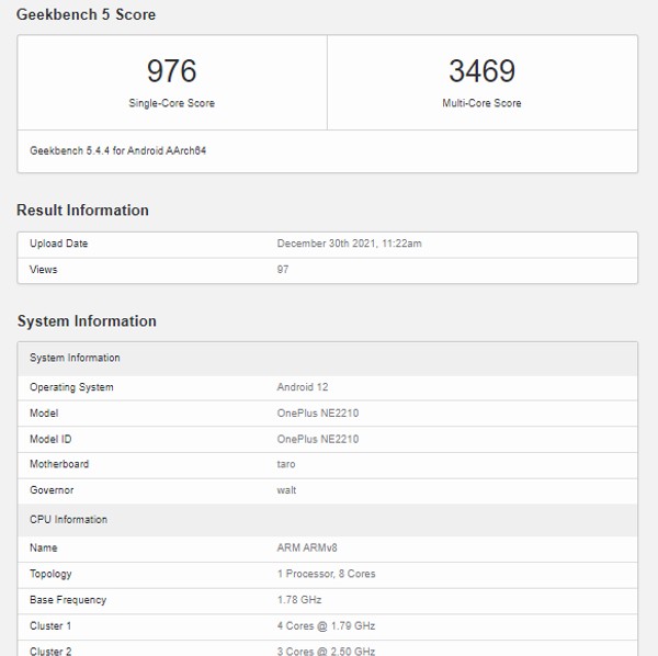 OnePlus 10 Pro Specifications Via Geekbench