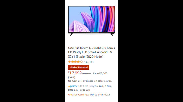 OnePlus 80 cm (32 inches) Y Series HD Ready LED Smart Android TV 32Y1