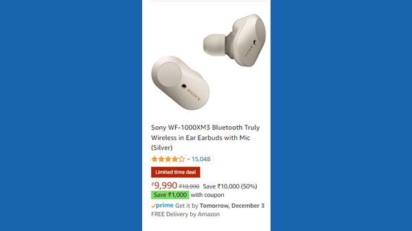 Sony WF-1000XM3 Bluetooth Truly Wireless in Ear Earbuds