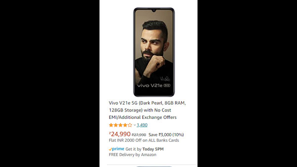 Vivo V21e 5G (Dark Pearl, 8GB RAM, 128GB Storage) with No Cos