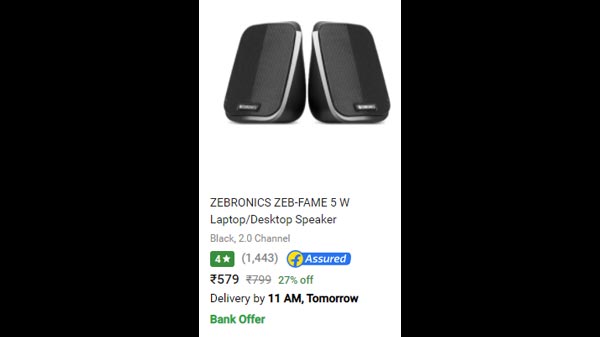 ZEBRONICS ZEB-FAME 5 W Laptop/Desktop Speaker 