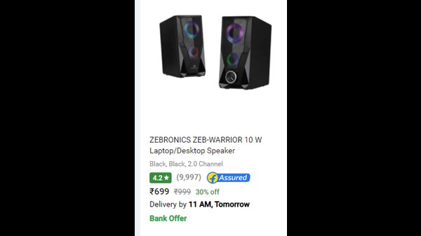 ZEBRONICS ZEB-WARRIOR 10 W Laptop/Desktop Speaker