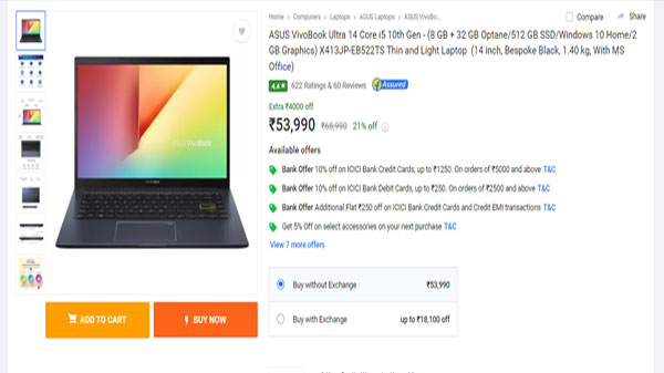 ASUS VivoBook Ultra 14 Core i5 10th Gen X413JP-EB522TS Thin and Light Laptop