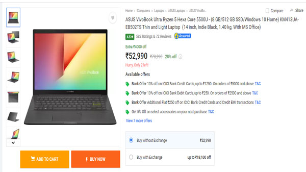 ASUS VivoBook Ultra Ryzen 5 Hexa Core 5500U