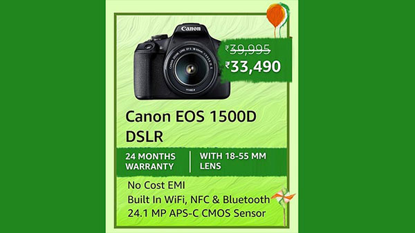 Canon EOS 1500D 24.1 Digital SLR Camera (Black) with EF S18-55 is II Lens