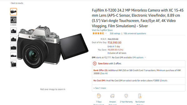 Fujifilm X-T200 24.2 MP Mirrorless Camera XC with 15-45mm Lens Fujifilm X-T200 24.2 MP Mirrorless Camera XC with 15-45mm Lens