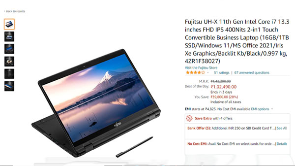 Fujitsu UH-X 11th Gen Intel i7 Core 13.3” (33.78cm) FHD IPS 400Nits Thin & Light Laptop