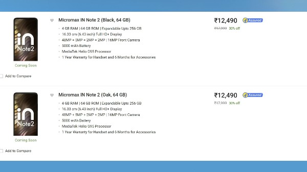 Micromax In Note 2 Pricing Leaked On Flipkart: Start At Rs. 12490
