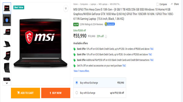 MSI GF63 Thin Hexa Core i5 10th Gen