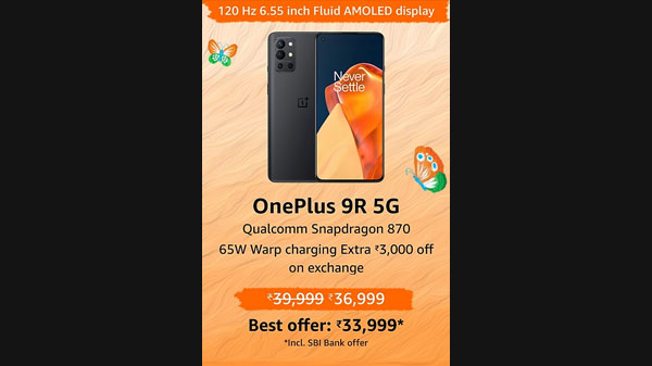 OnePlus 9R 5G (Carbon Black, 8GB RAM, 128GB Storage)