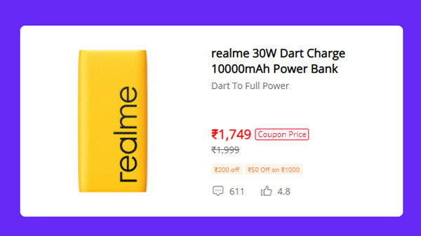Realme 30W Dart Charge 10000mAh Power Bank (Black)