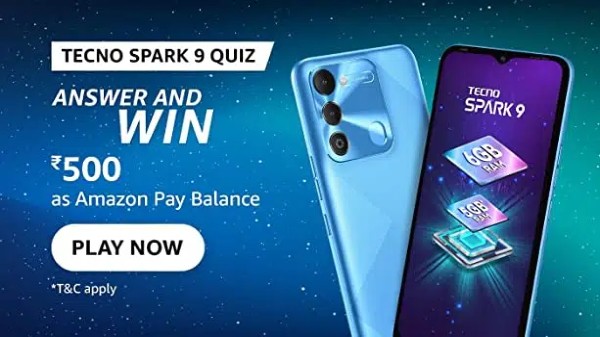 Amazon Tecno Spark 9 Quiz: Answers, Prize And Other Details