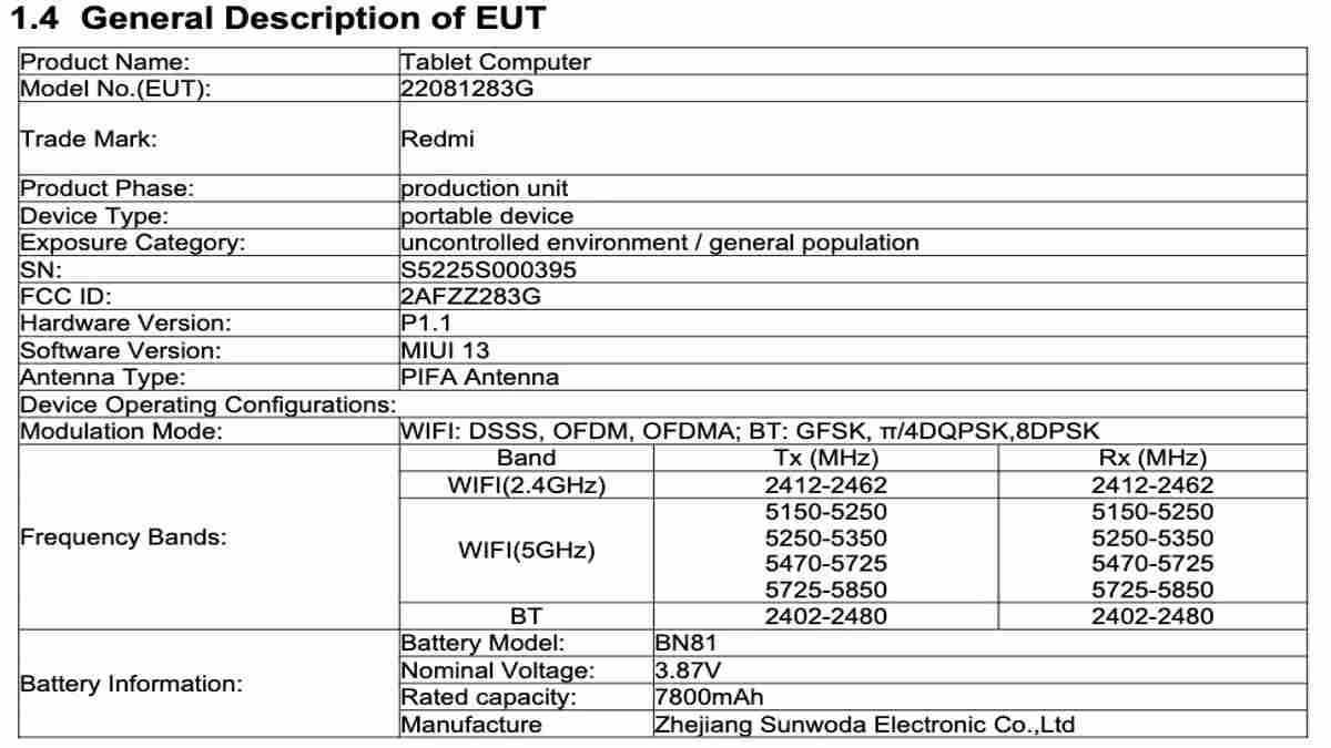 Redmi Tablet Expected Specifications 