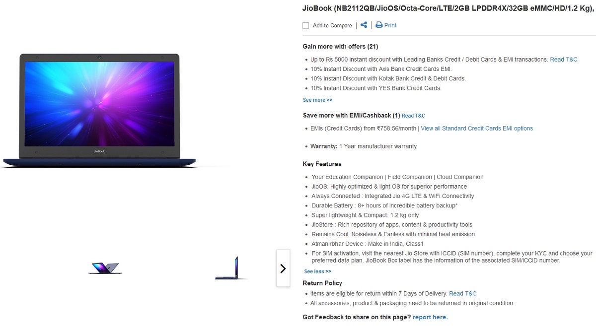 Reliance JioBook Affordable 4G Laptop Goes On Sale