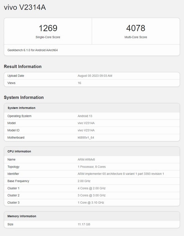 iQOO Z8 Surfaces On GeekBench With Dimensity 8200 SoC, 12GB RAM iQOO Z8 Surfaces On GeekBench With Dimensity 8200 SoC, 12GB RAM