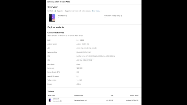 Samsung Galaxy A05 Surfaces on Google Play Console Samsung Galaxy A05 Surfaces on Google Play Console