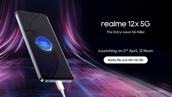 Realme 12x 5G Launch Date in India set for April 2 Realme 12x 5G Launch Date in India set for April 2