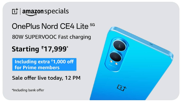 OnePlus Nord CE 4 Lite 5G Sale in India Starts Today via Amazon