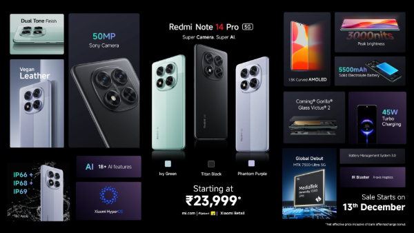 Redmi Note 14, Note 14 Pro, Note 14 Pro+ Launched in India