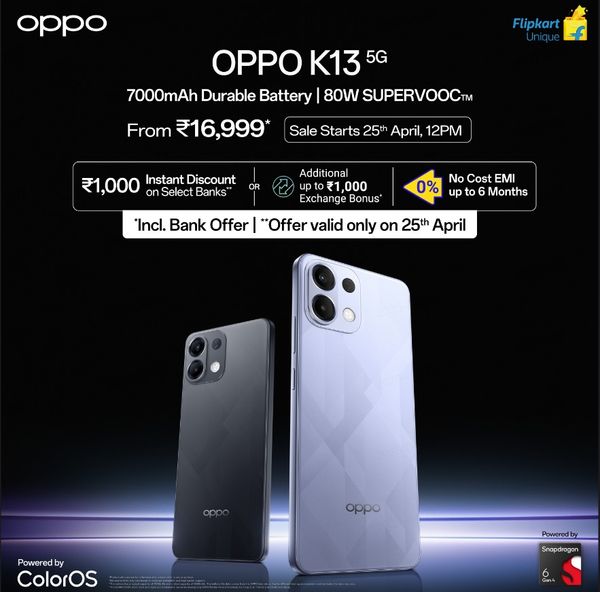 OPPO K13 5G Goes on Sale in India at 12PM Today via Flipkart