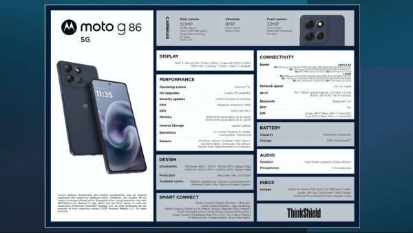 Moto G86 5G, G56 5G Full Specifications Revealed Ahead of Launch
